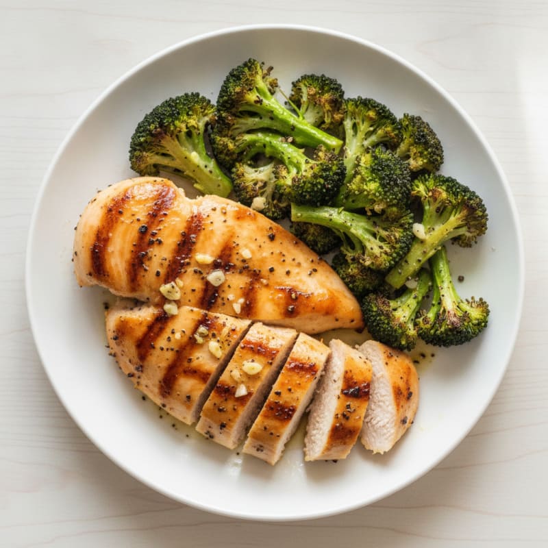 Grilled Lemon Pepper Chicken Breast with Roasted Broccoli