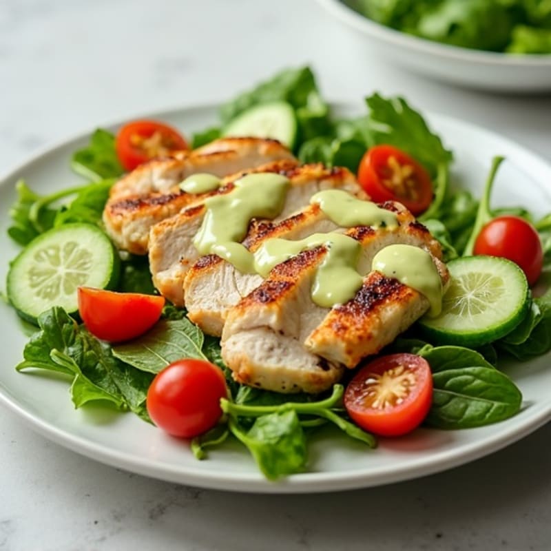 Grilled Chicken Salad with Fresh Greens and Creamy Avocado Dressing