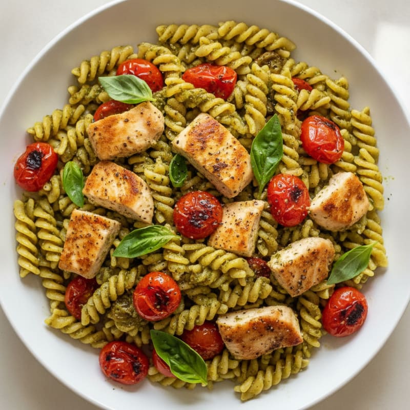 Chicken Pesto Pasta with Blistered Tomatoes
