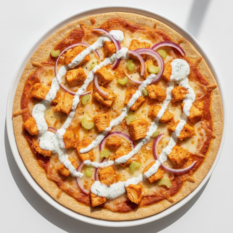 Buffalo Chicken Pizza with Ranch Drizzle
