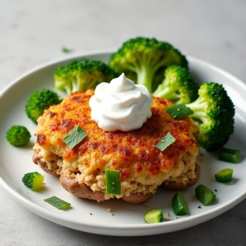 Crispy Baked Potato with Lean Ground Turkey, Broccoli, and Creamy Greek Yogurt