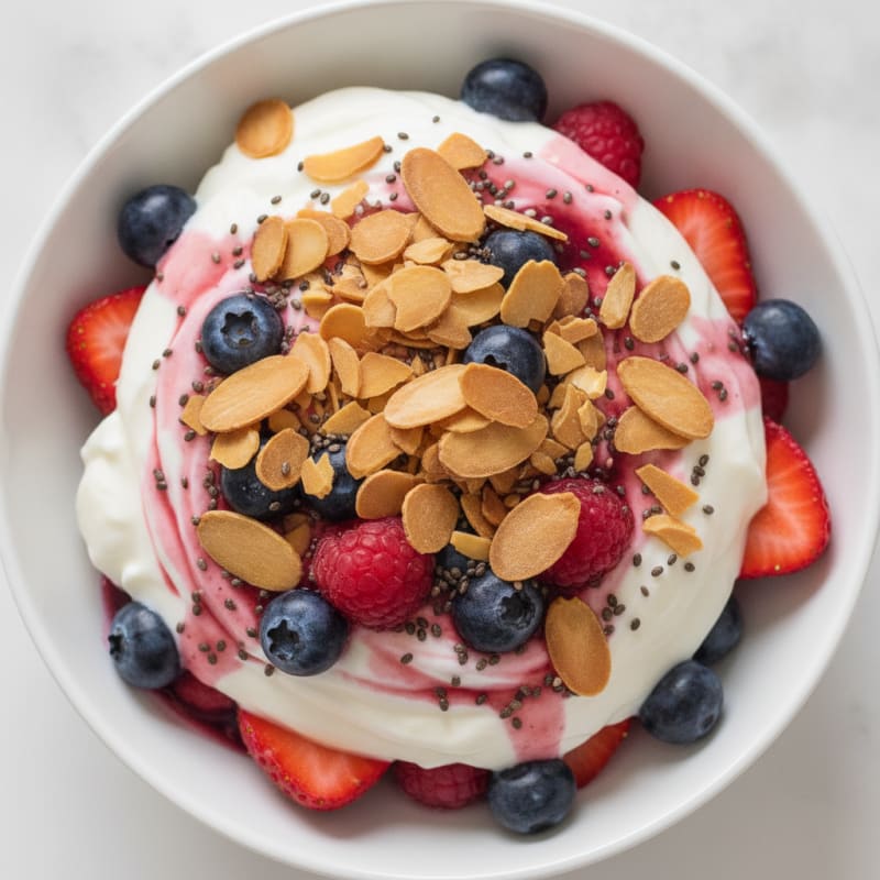 Creamy Greek Yogurt Protein Parfait with Mixed Berries and Almonds