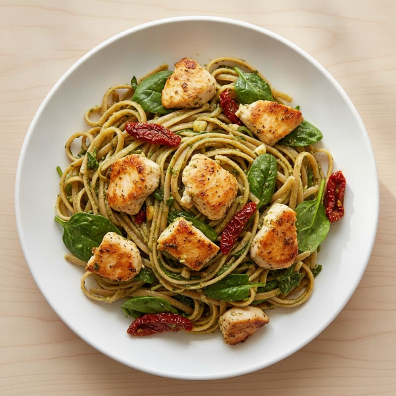 Pesto Chicken Linguine with Sun-Dried Tomatoes