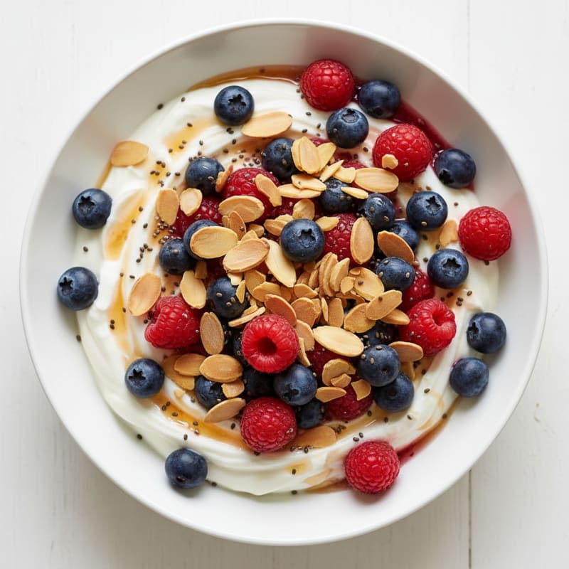 Greek Yogurt Protein Bowl with Mixed Berries and Almonds
