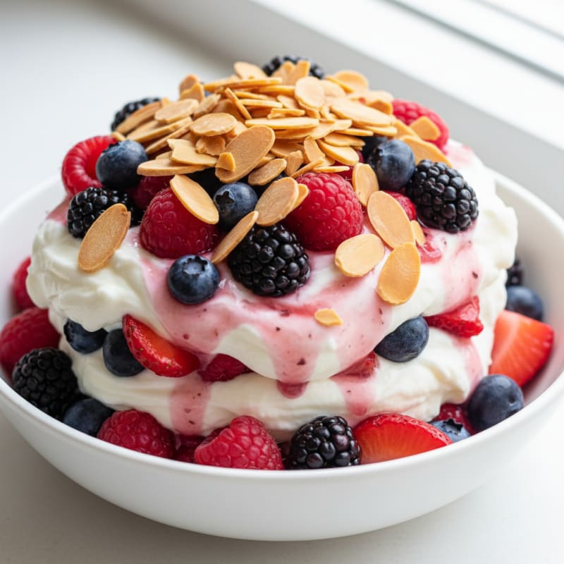 Greek Yogurt Protein Parfait with Mixed Berries and Almonds