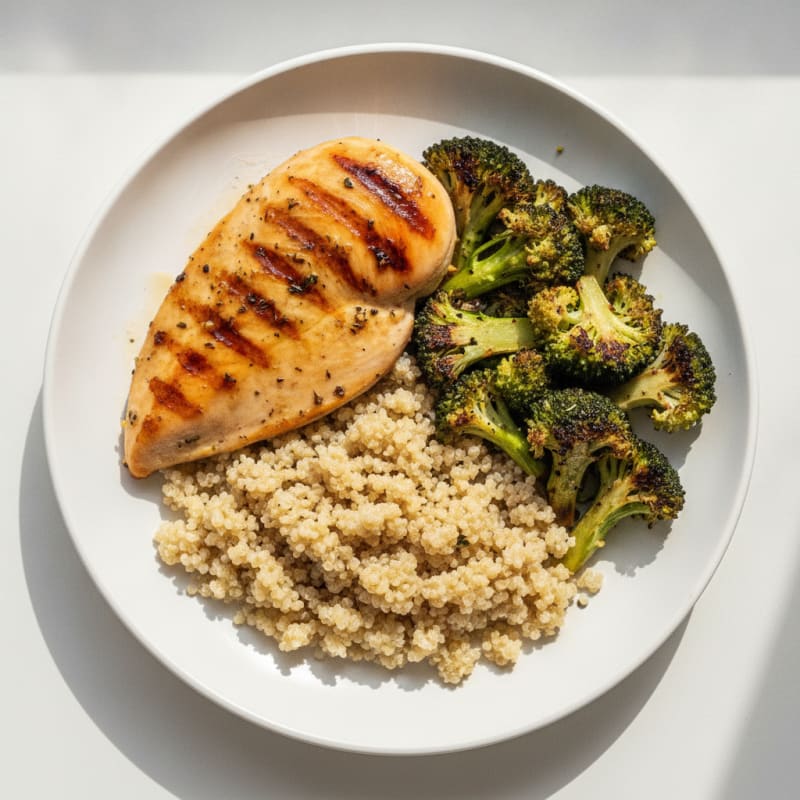 Grilled Chicken Breast with Quinoa and Roasted Broccoli
