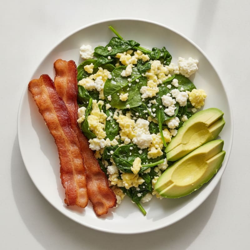 Cottage Cheese Scramble with Spinach and Turkey Bacon