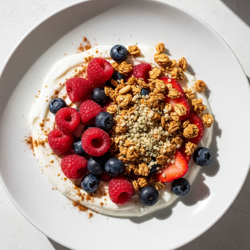 Creamy Greek Yogurt Bowl with Mixed Berries and Protein Granola