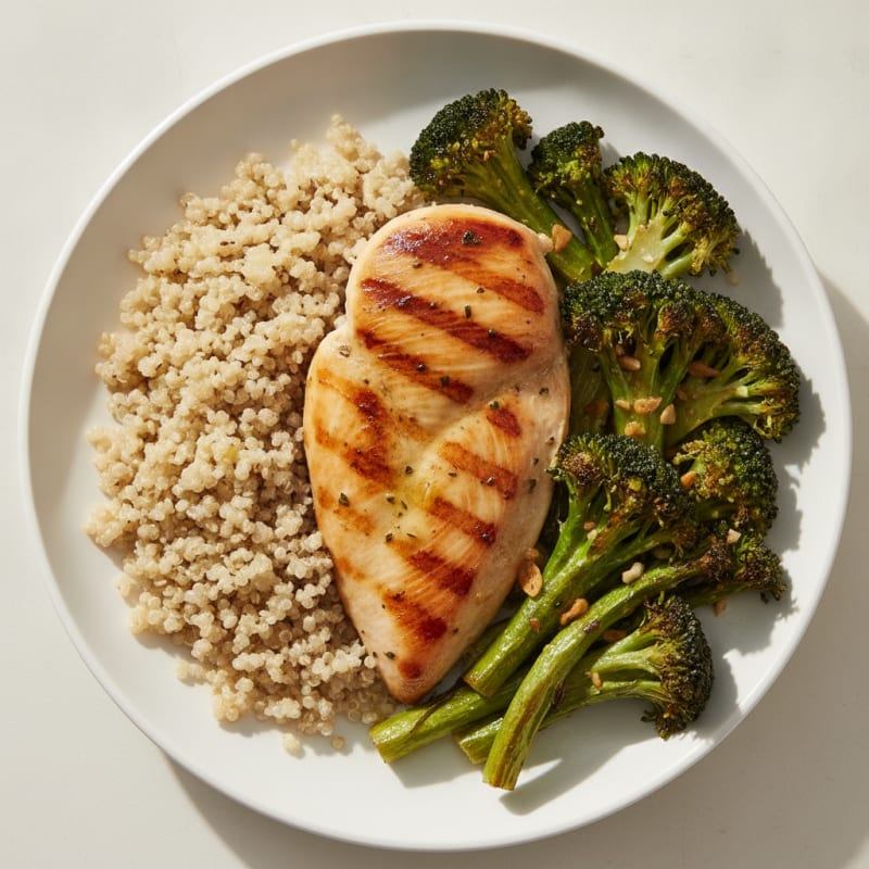Grilled Chicken Breast with Quinoa and Roasted Broccoli