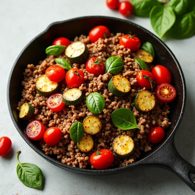 Savory Ground Deer and Roasted Vegetable Skillet