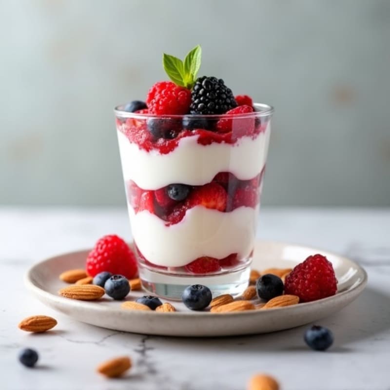 Greek Yogurt Protein Parfait with Mixed Berries and Almonds