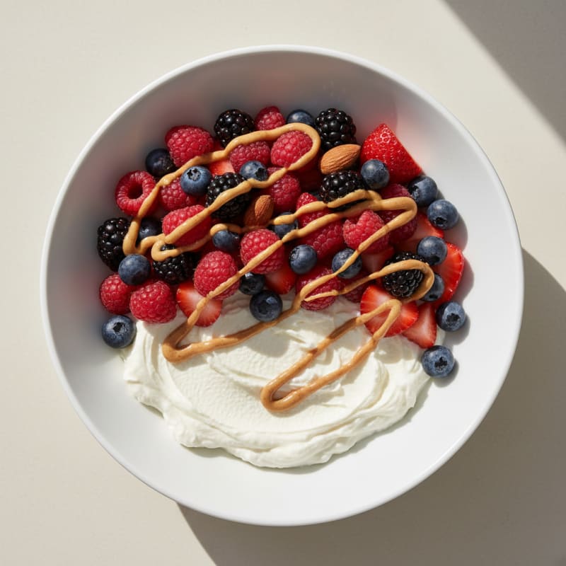 Greek Yogurt Protein Parfait with Mixed Berries and Almond Butter