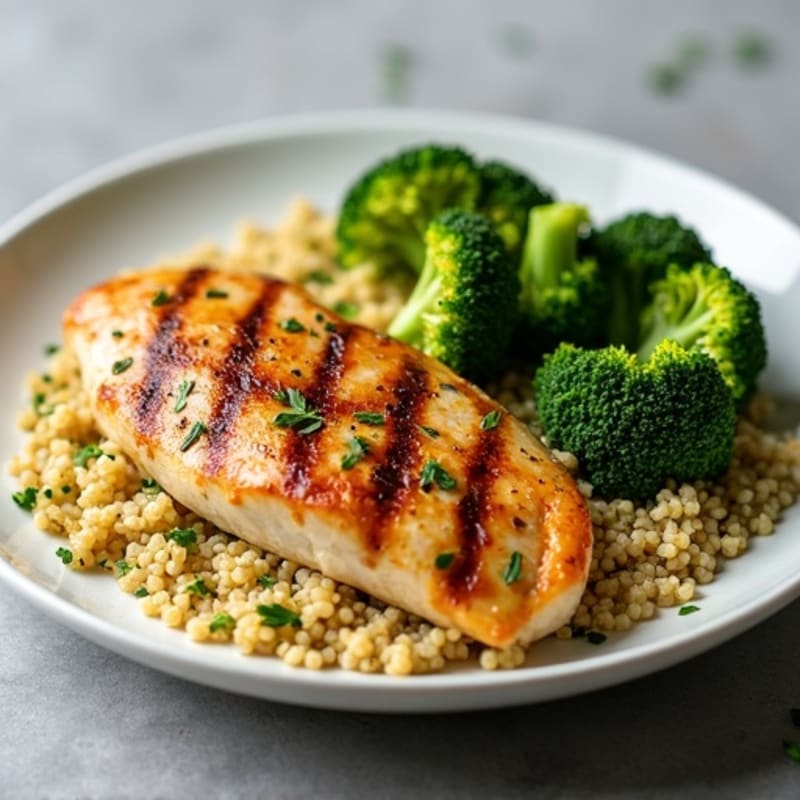 Grilled Chicken Breast with Quinoa and Roasted Broccoli