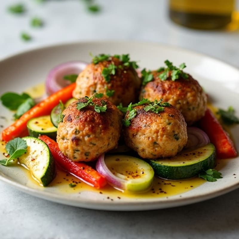 Herb-Seasoned Turkey Meatballs with Roasted Vegetables