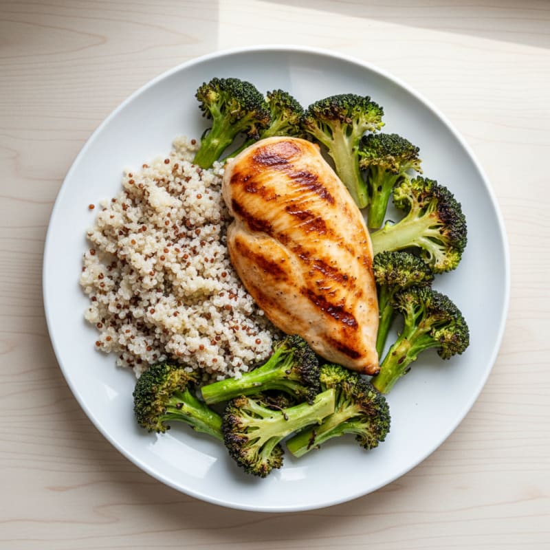 Grilled Chicken Breast with Roasted Broccoli and Quinoa
