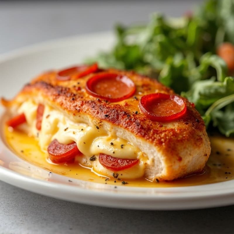 Baked Cheesy Stuffed Chicken Breast with Crispy Turkey Pepperoni