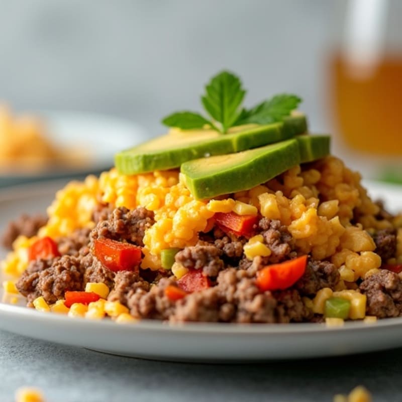Egg White and Ground Beef Scramble with Peppers