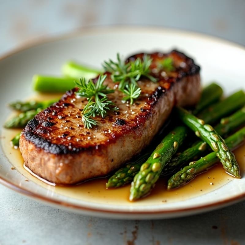 Pan-Seared Beef with Garlic Herb Roasted Asparagus
