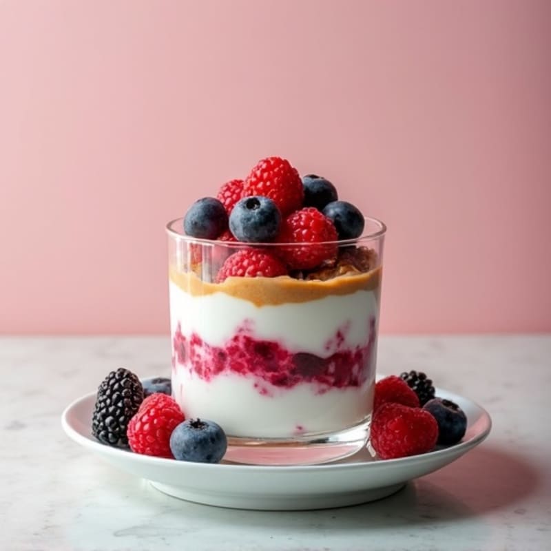 Greek Yogurt Protein Parfait with Mixed Berries and Almond Butter