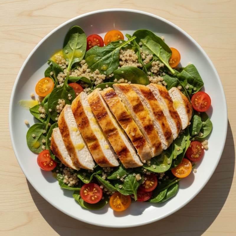 Grilled Chicken and Quinoa Salad with Fresh Spinach