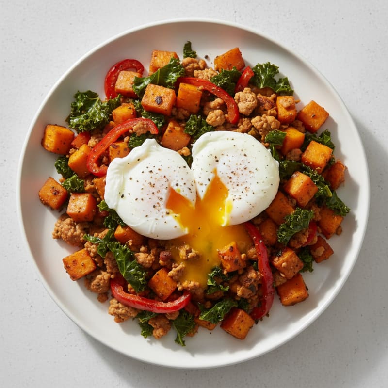 Sweet Potato Hash with Poached Egg