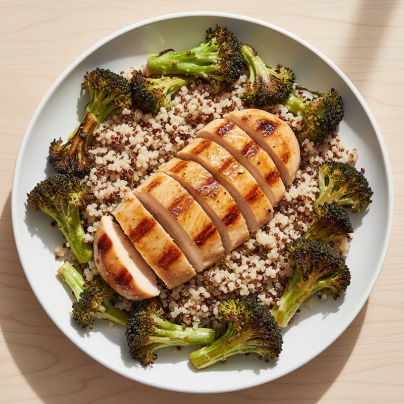 Grilled Chicken Breast with Quinoa and Roasted Broccoli