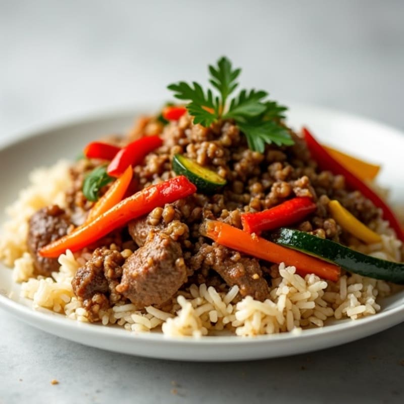 Minced Beef and Vegetable Stir Fry with Jasmine Rice