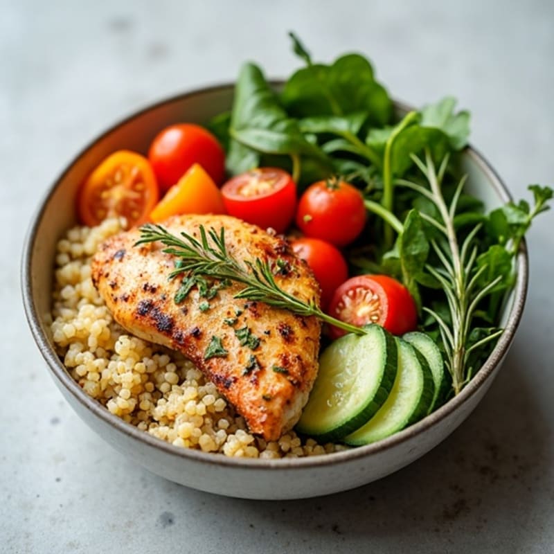 Herb-Roasted Chicken and Quinoa Bowl with Fresh Vegetables