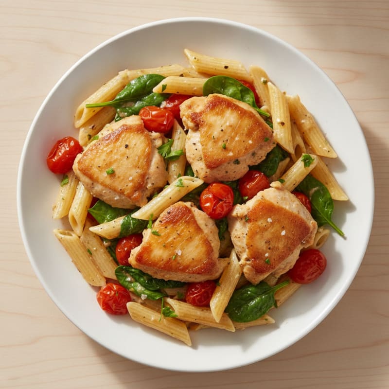 Chicken Thigh Penne with Garlic-Herb Sauce