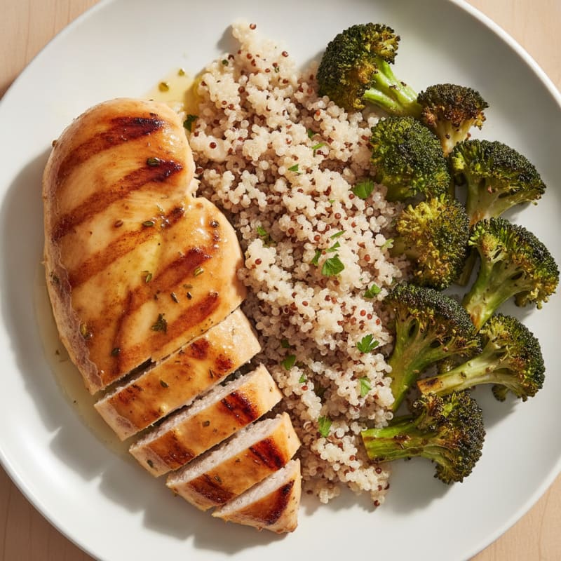 Grilled Chicken Breast with Quinoa and Roasted Broccoli