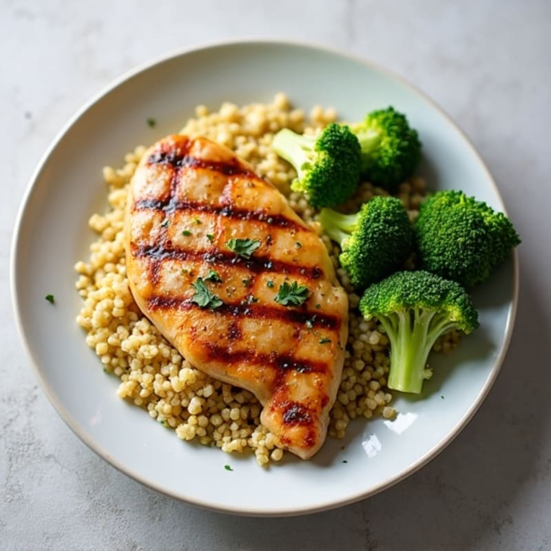 Grilled Chicken Breast with Quinoa and Roasted Broccoli