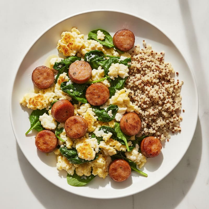 Crispy Egg White and Turkey Sausage Scramble with Spinach