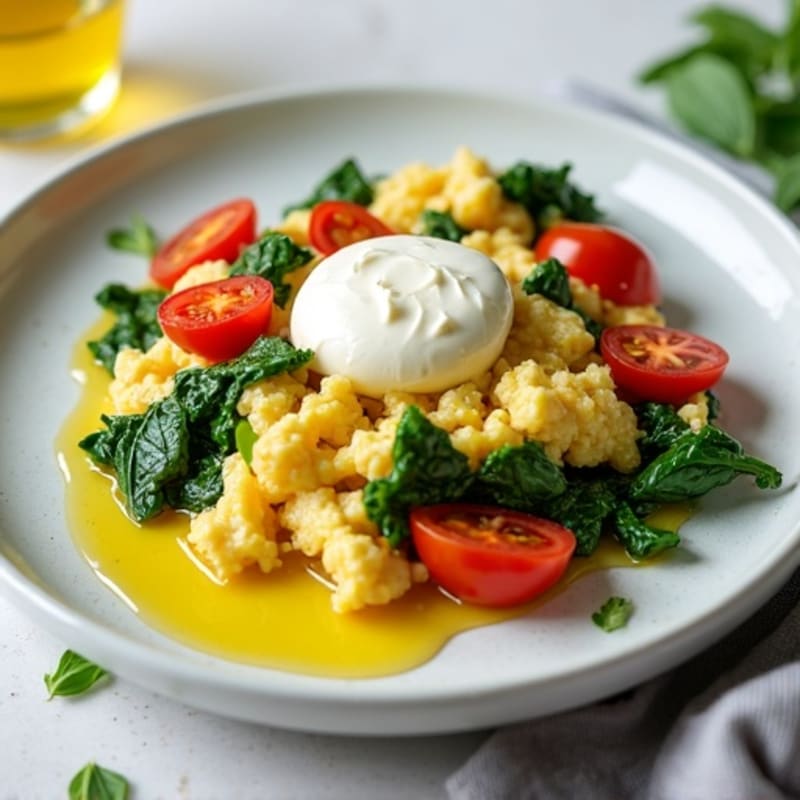 Egg White Spinach Scramble with Cottage Cheese and Fresh Tomatoes
