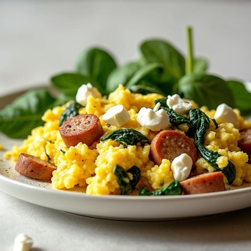 Egg White and Turkey Sausage Scramble with Spinach and Feta