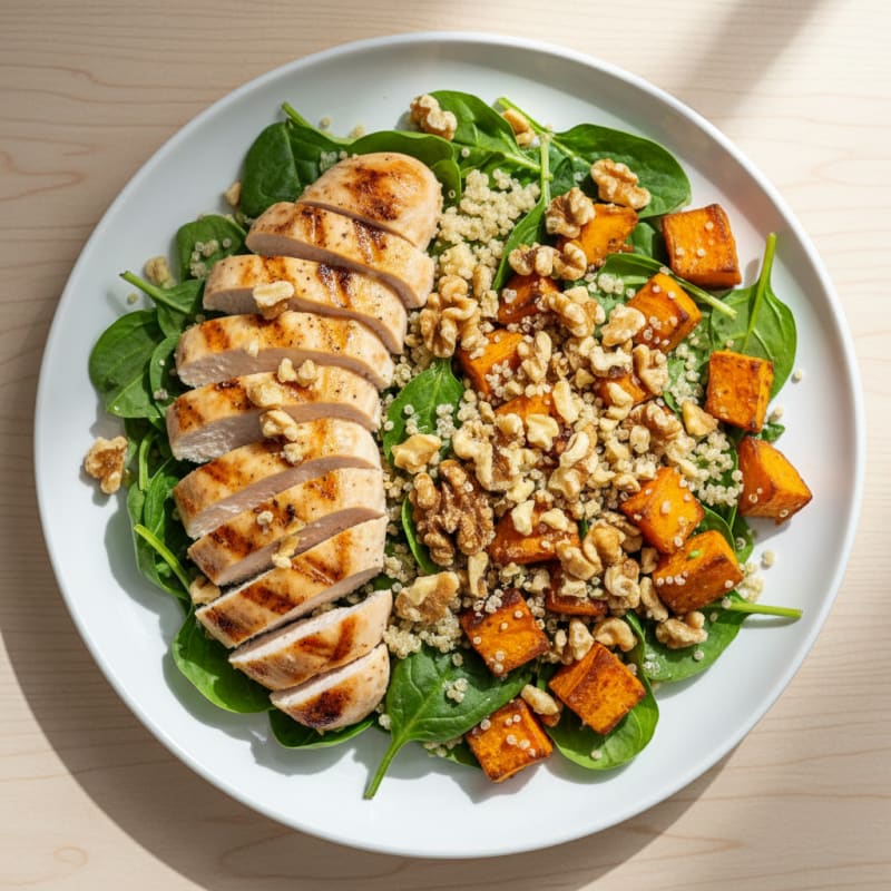 Grilled Chicken and Quinoa Salad with Roasted Sweet Potato