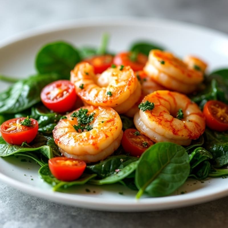 Quick Pan-Seared Garlic Shrimp with Sautéed Spinach and Cherry Tomatoes