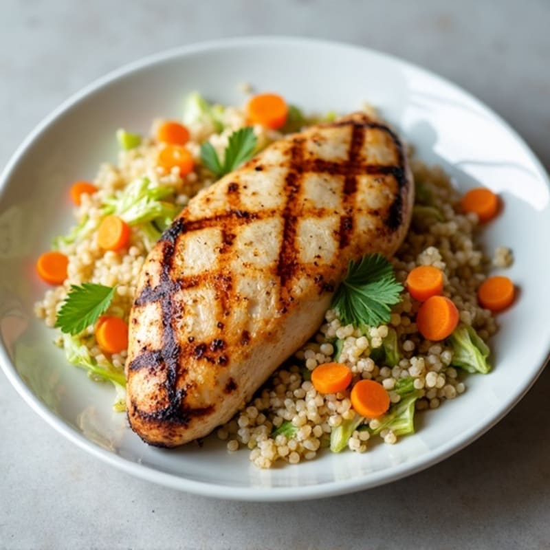 Grilled Chicken Breast with Crunchy Cabbage Slaw and Quinoa