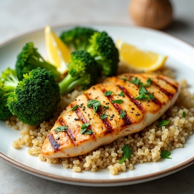 Grilled Lemon-Garlic Chicken with Quinoa and Roasted Broccoli
