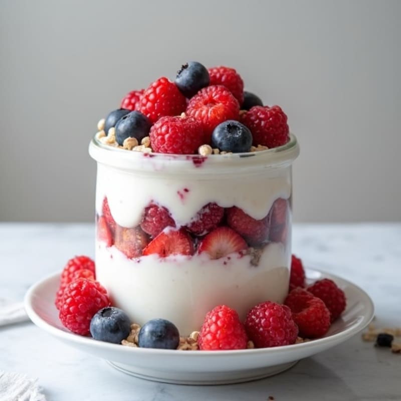 High-Protein Greek Yogurt Parfait with Mixed Berries and Whey Protein