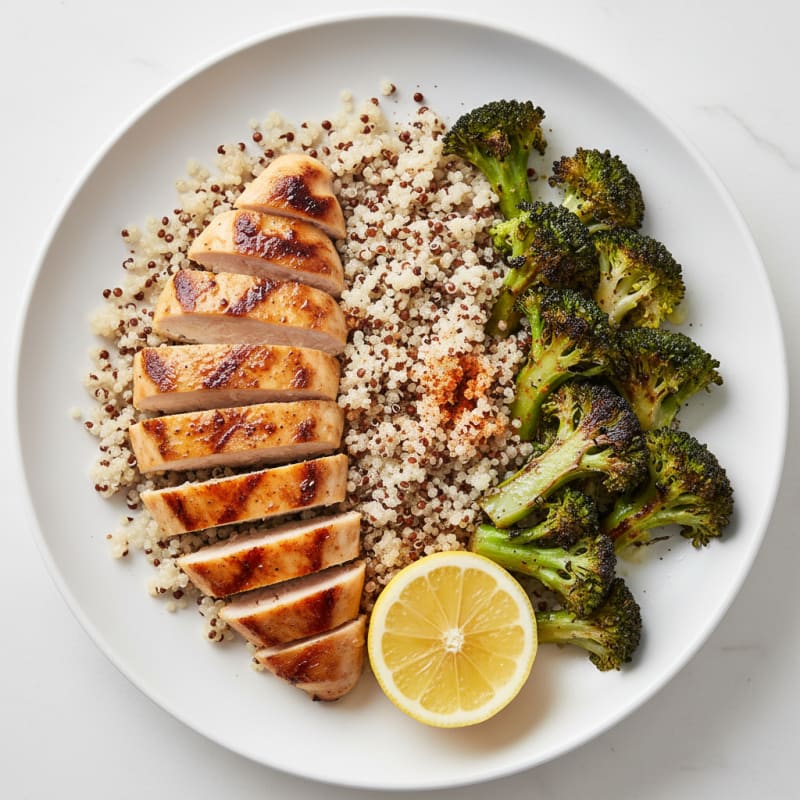 Grilled Chicken Breast with Quinoa and Roasted Broccoli