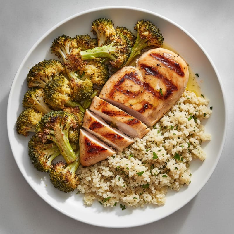 Grilled Chicken Breast with Quinoa and Crispy Broccoli