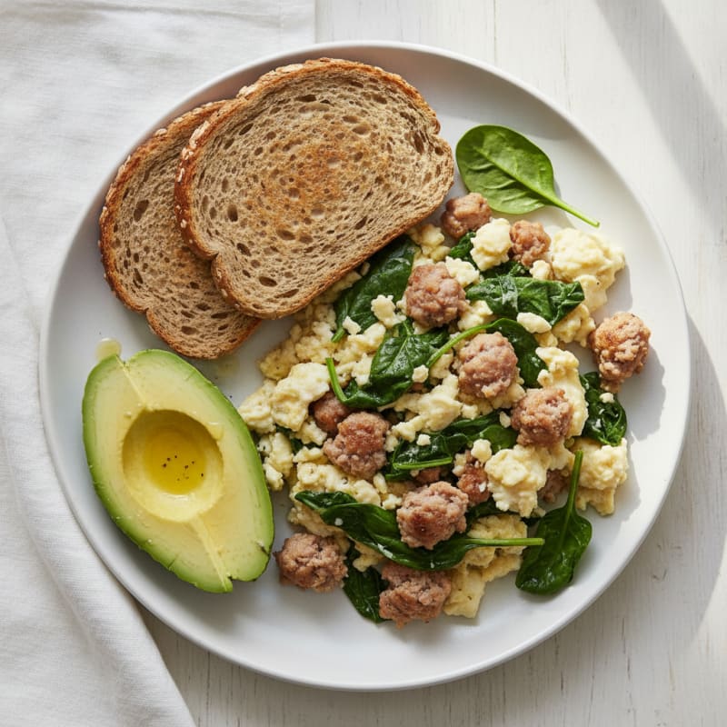 Scrambled Egg Whites with Turkey Sausage and Spinach