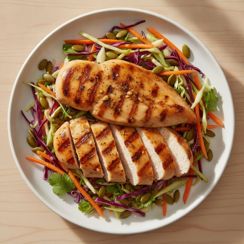 Grilled Chicken Breast with Crunchy Cabbage Slaw
