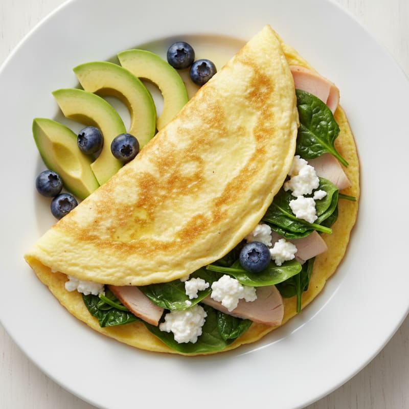 Egg White Spinach Omelette with Turkey and Cottage Cheese