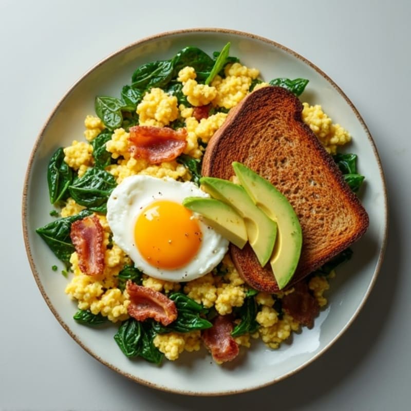 Cottage Cheese Scramble with Spinach and Turkey Bacon