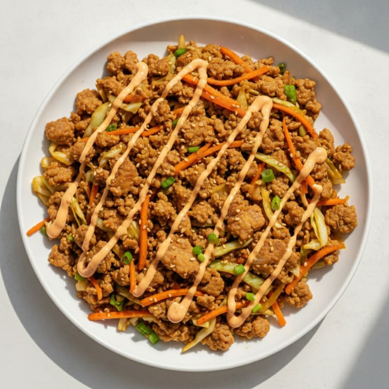 Pork Egg Roll Skillet with Sriracha Mayo