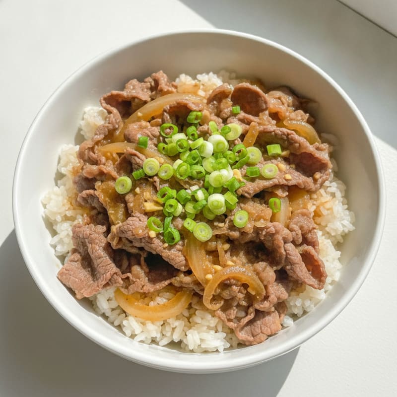 Beef Donburi with Onions and Rice