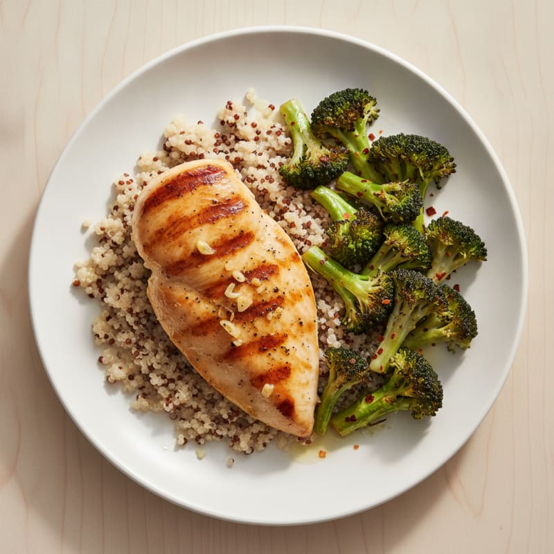 Grilled Chicken Breast with Quinoa and Roasted Broccoli