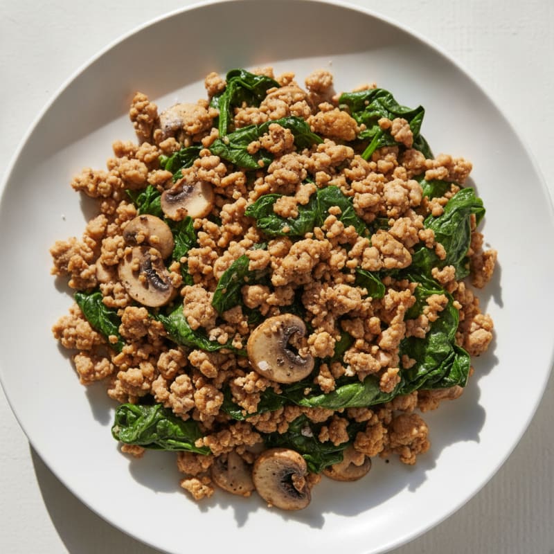 Lean Turkey Scramble with Spinach and Mushrooms