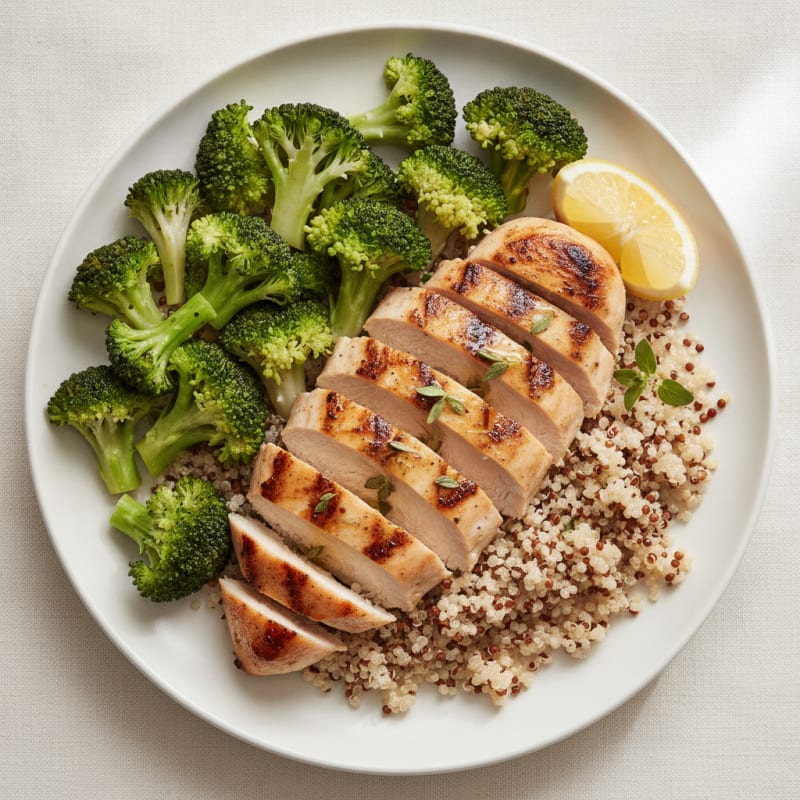 Grilled Chicken Breast with Quinoa and Steamed Broccoli